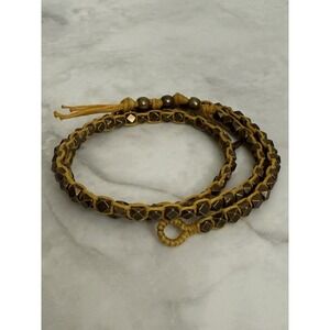 M. Cohen Large Brass Bead Yellow Waxed Cord Wrap Bracelet